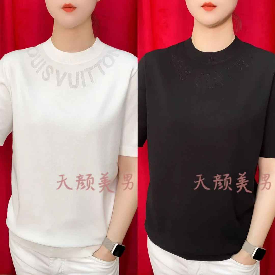2025针织中年圆领短袖气质简约字母时尚秋季短袖25326