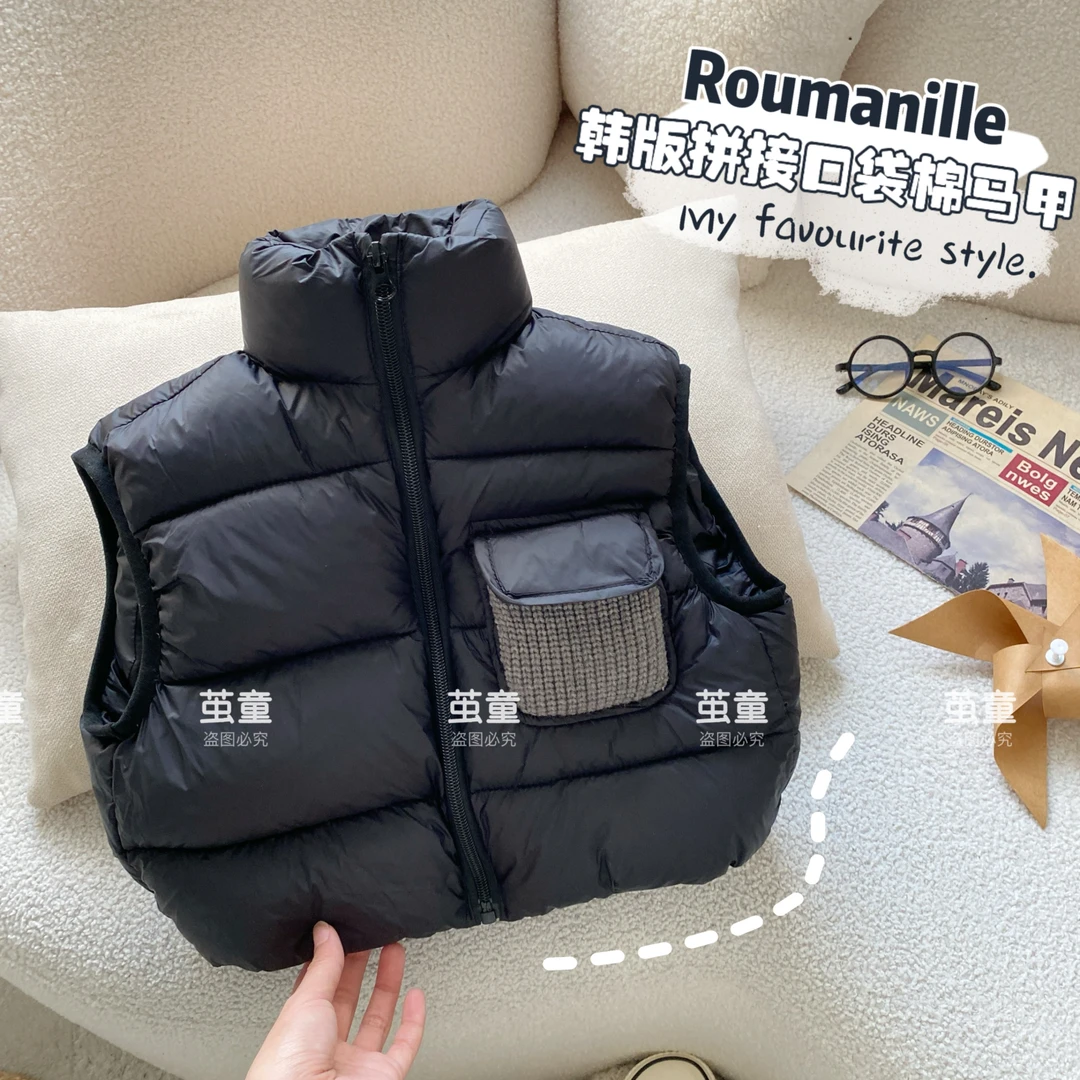 【麦麦妈】D379冬季小童拼接口袋棉马甲冬季新品男女宝宝休闲时尚