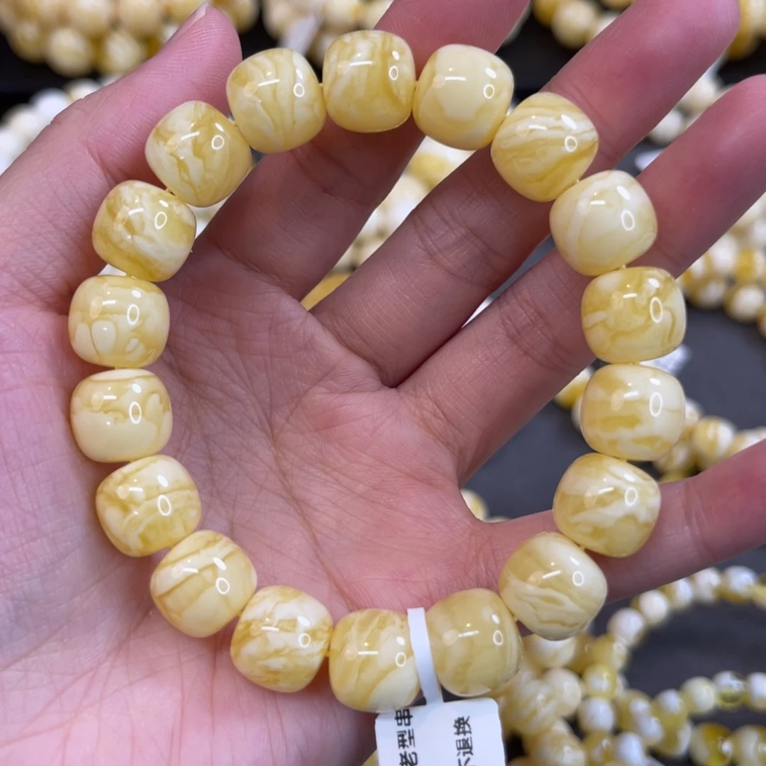 蜜蜡未镶嵌手链12mm同料白花虎皮