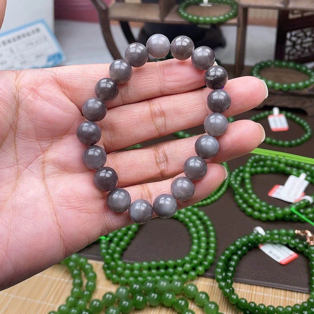 和田玉未镶嵌手链烟紫卡10