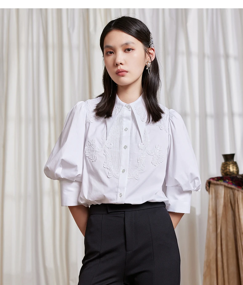【商场同款】MAXRIENY宫廷风刺绣衬衫2022夏气质白衬衣棉轻奢小众