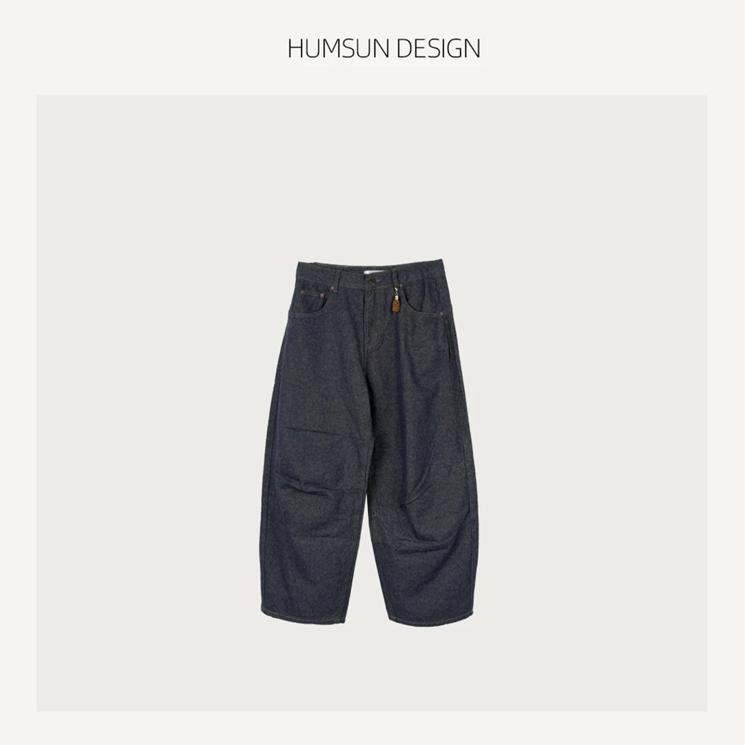 HUMSUN/禾木笙「鹊桥」老钱挂饰系列原牛立裁分割棉麻九分裤 5B466