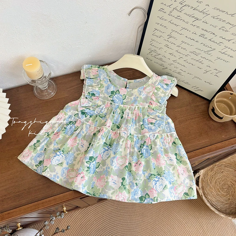 女童夏季新款纯棉碎花衬衣时尚甜美风女宝衬衣时尚T恤t欧若风童装