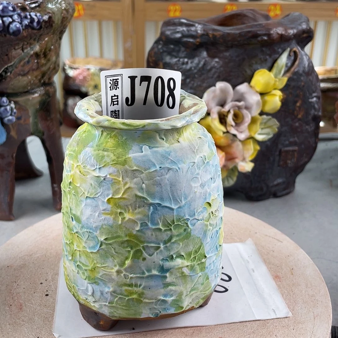 紫砂花盆景德镇陶瓷手工花盆708