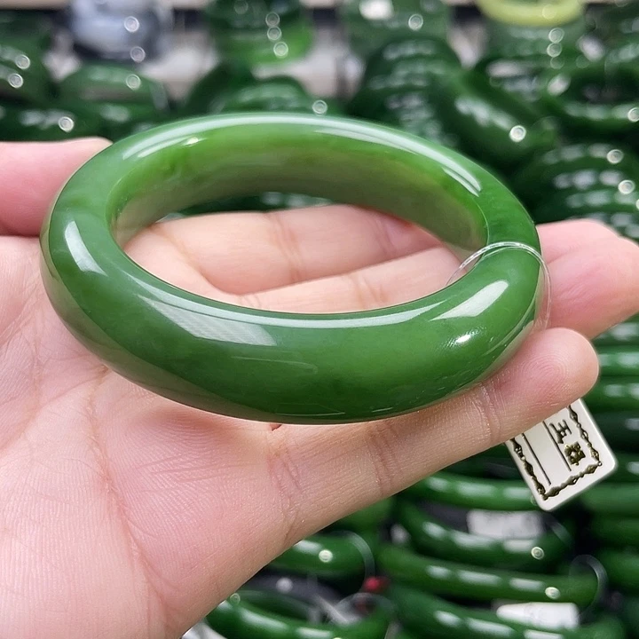 足银镶嵌手镯和田玉（碧玉）露*姐