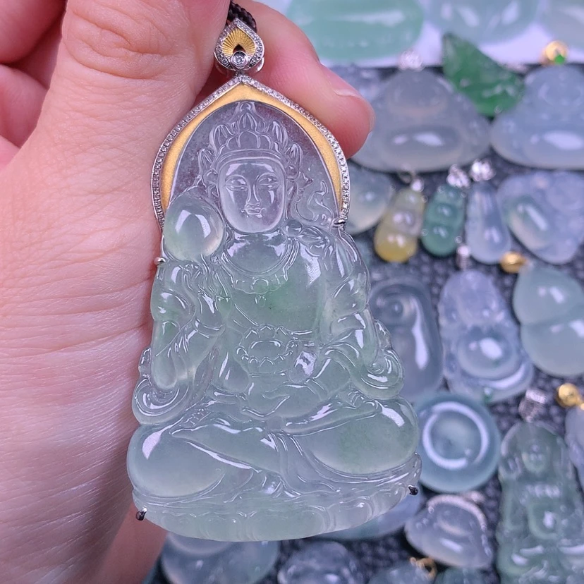 【闪购商品】翡翠18K金镶嵌颈饰宛****?天然缅甸翡翠