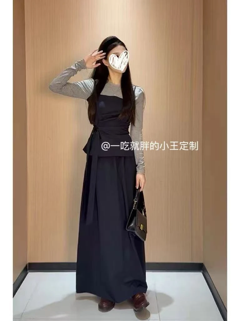 【小王家】套装法式休闲风早秋长裙时尚套装拼接极简风意式三件套