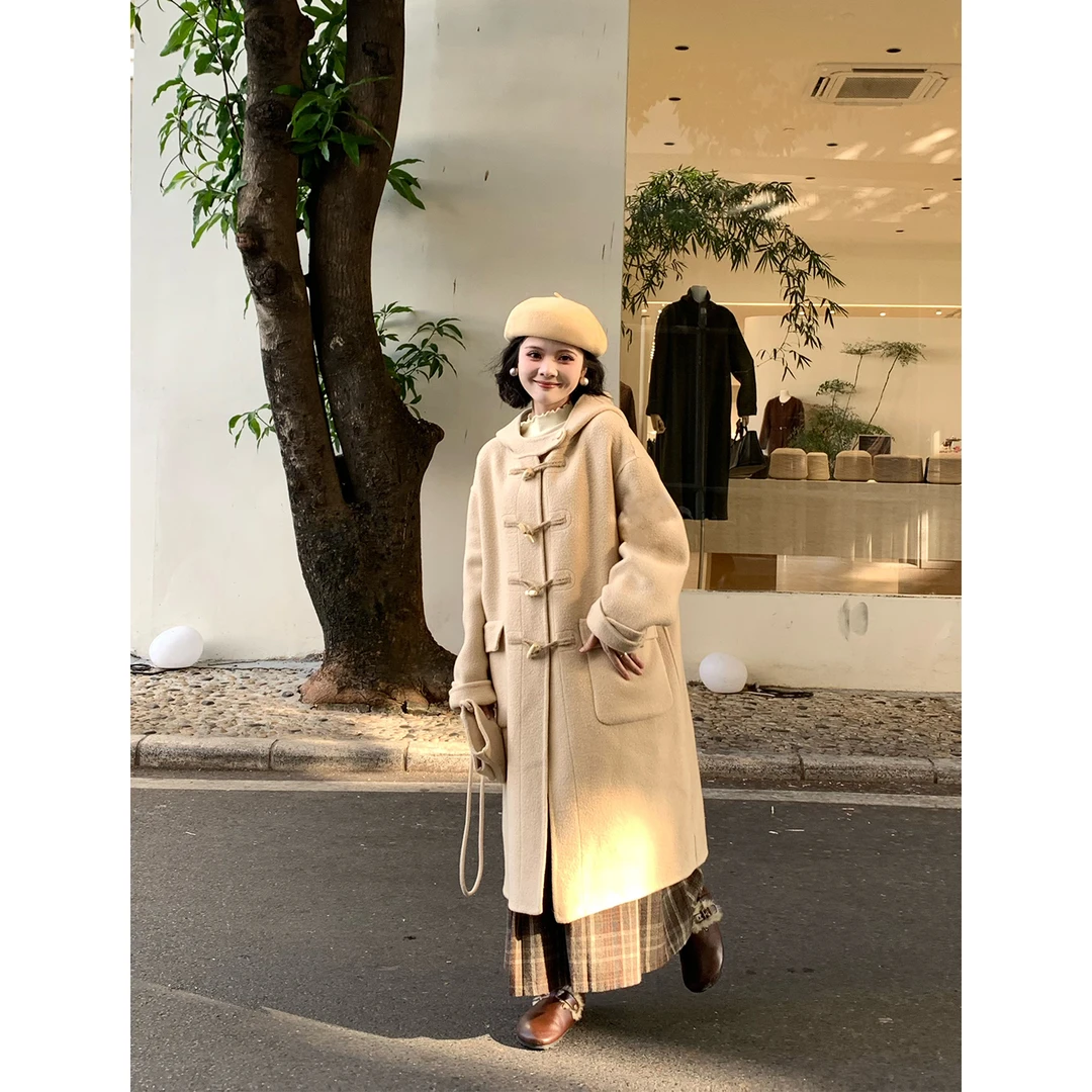 秋冬新款中长款呢子大衣女高级感气质宽松长袖外套D58069