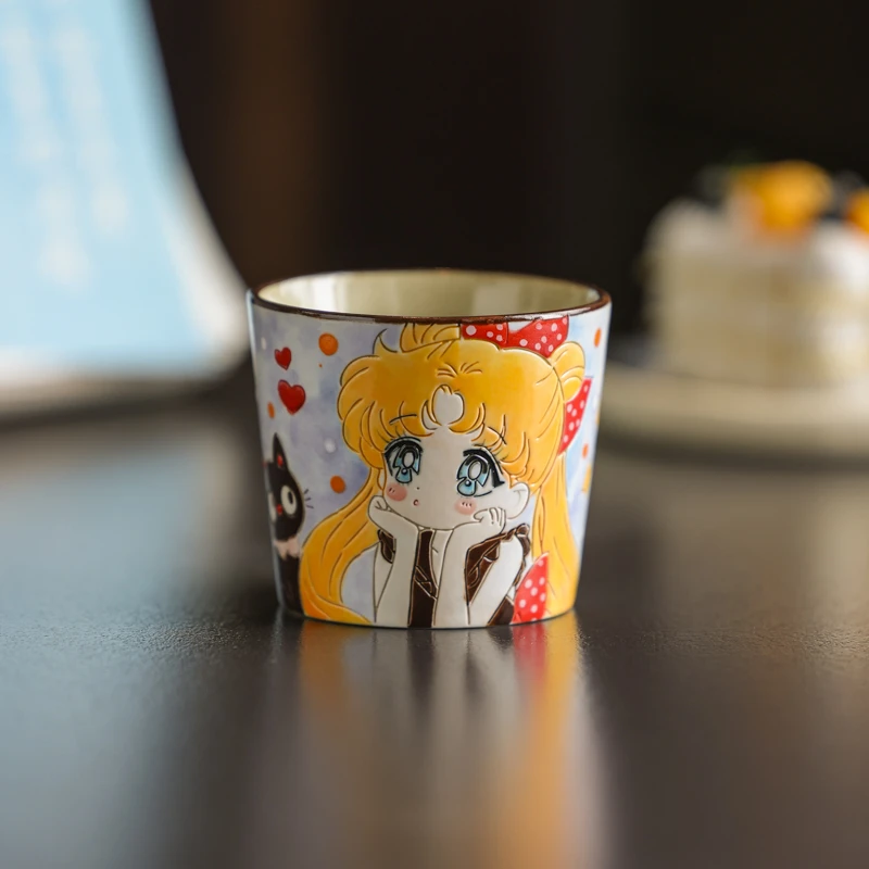 239美少女托腮黑猫咖啡杯