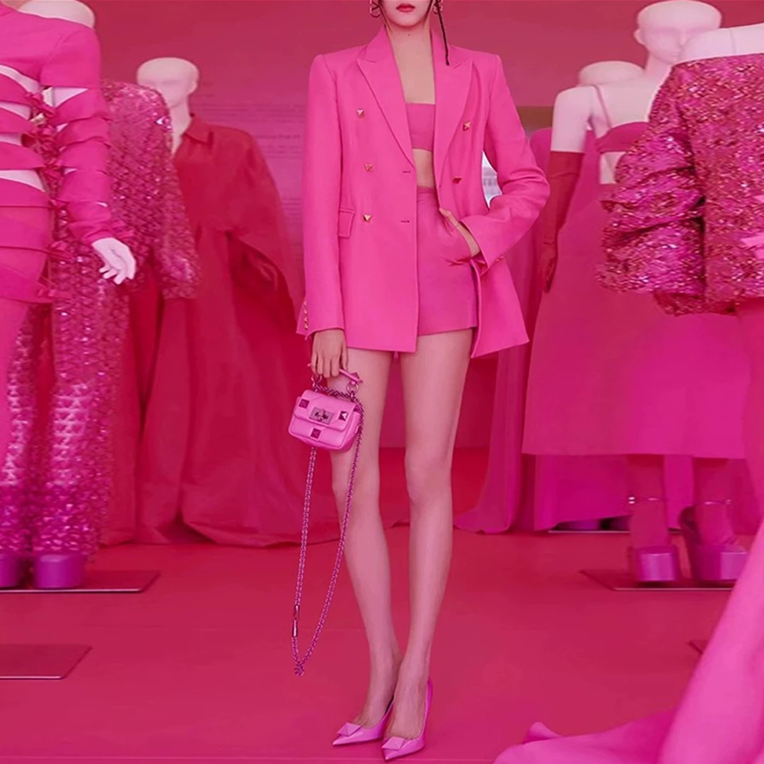 关晓彤明星同款春秋新款气质通勤时尚职业女士西服吊带短裤三件套