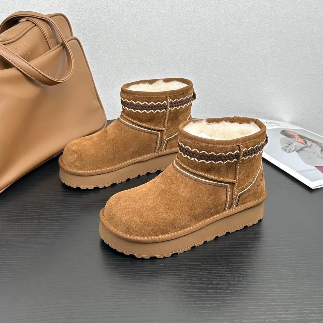 厚底增高雪地靴女款2025冬季新款真皮短靴加绒加厚保暖东北大棉鞋
