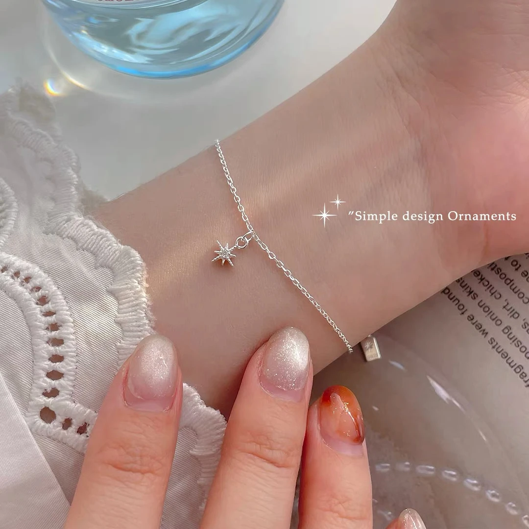 铜合金锆石手链 925纯银六芒星吊坠手链轻奢精致高级百搭手饰