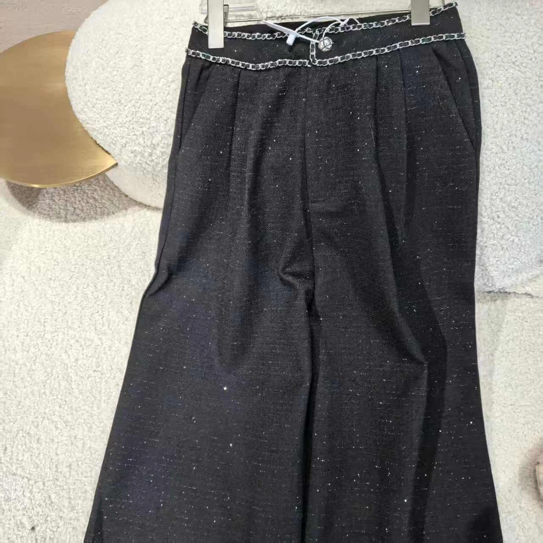 轻职风静奢风直筒裤无弹女微喇裤夏季时尚休闲裤黑色SS-1388