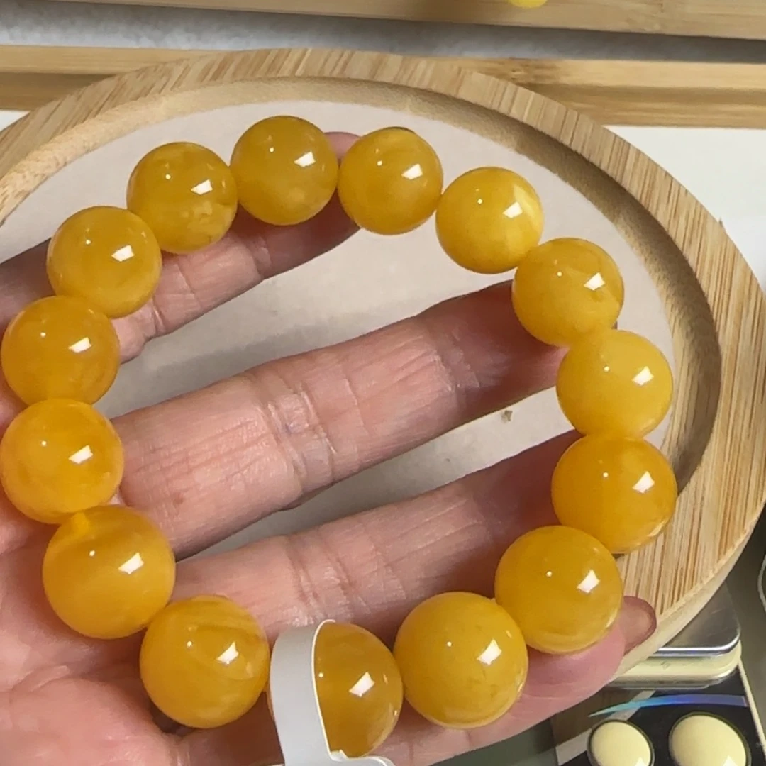 未镶嵌蜜蜡手链焦皮料鸡油红珠型手串
