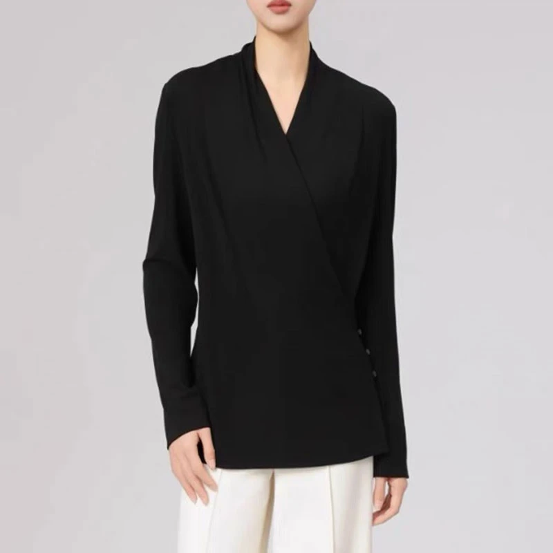 【商场同款】女装春秋季设计感国风V领收腰长袖衬衫袁衣都舍上衣