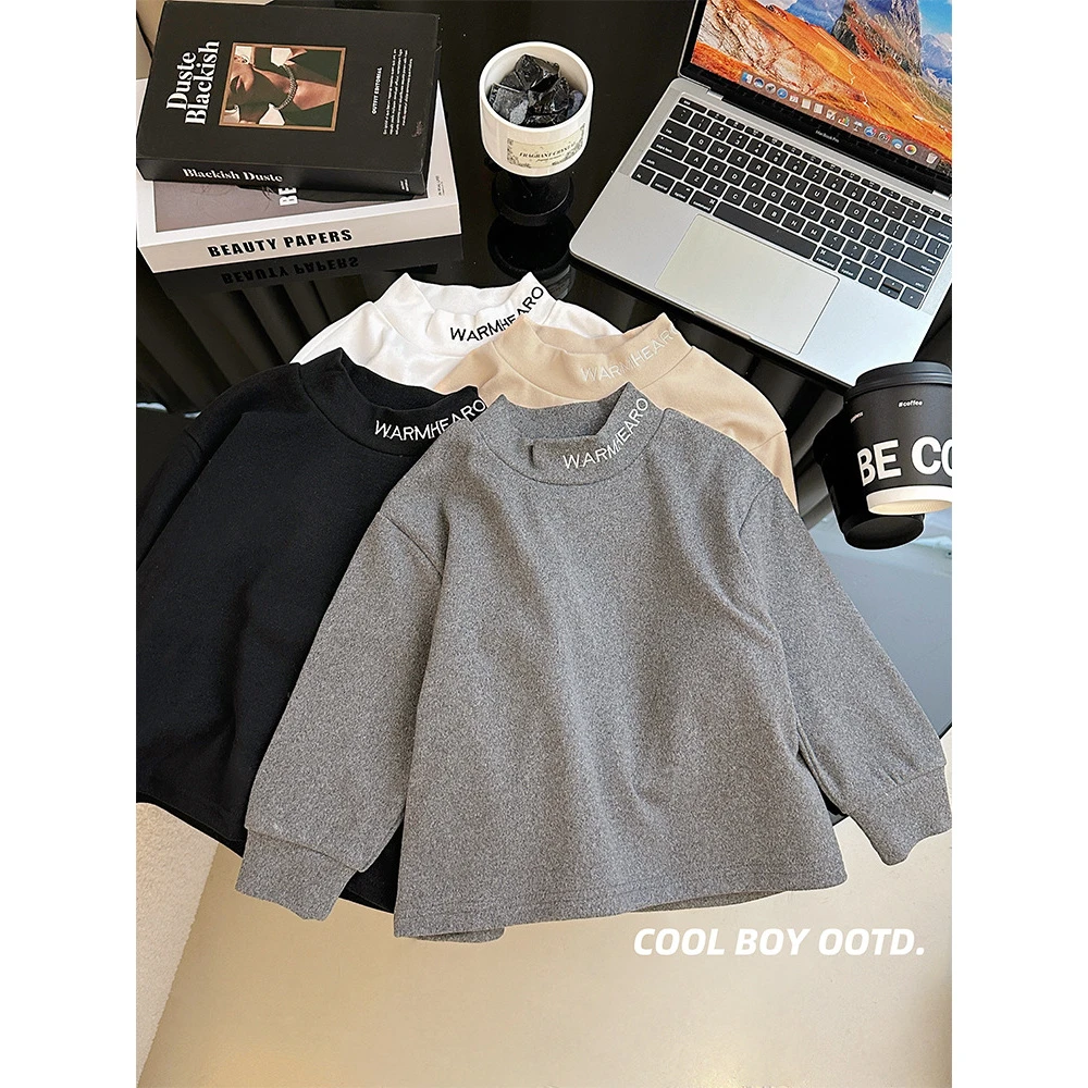 打底衫冬季新款男童韩版保暖长袖中小童秋冬纯色内搭24166