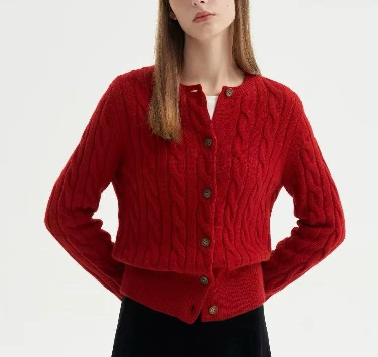凯特丝蓓005#四色！麻花针织显瘦气质开衫外套女经典新款1-637红色