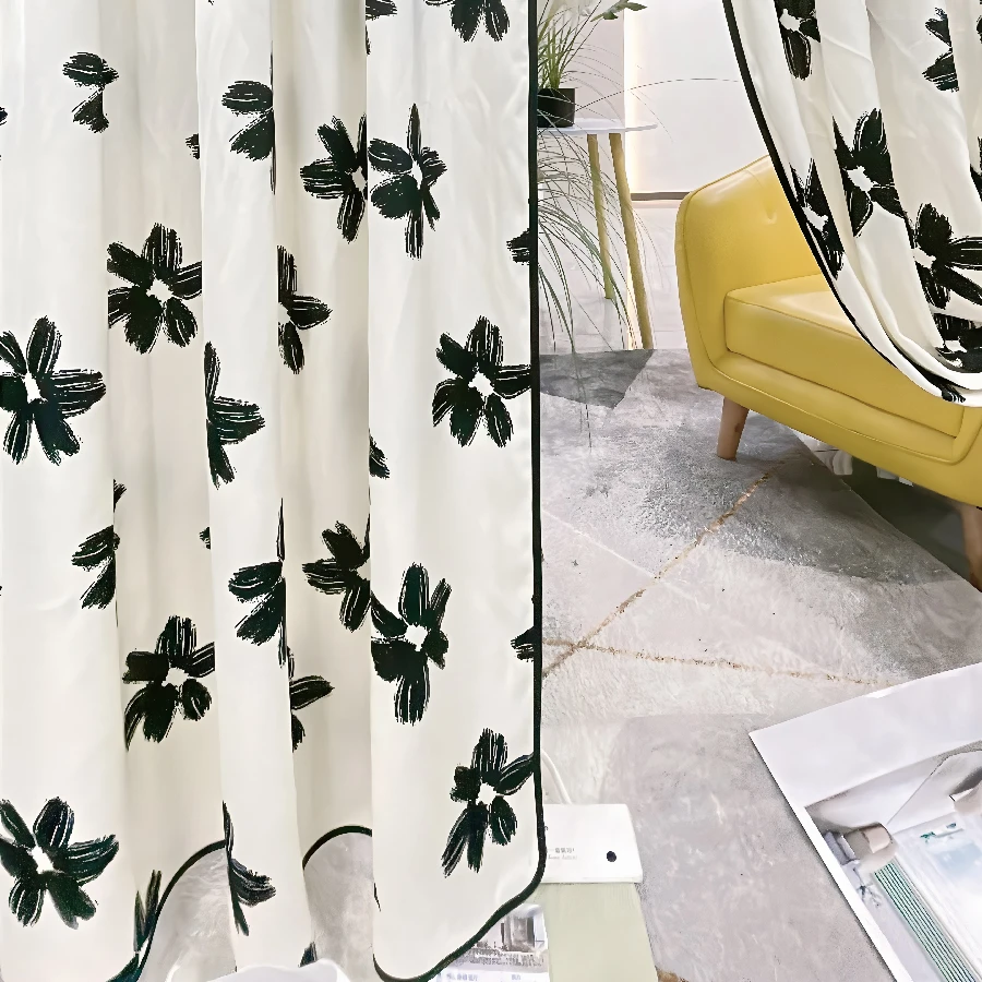 【免打孔安装】ins风印花蕾丝纱帘门帘窗帘窗纱卧室厨房隔断帘