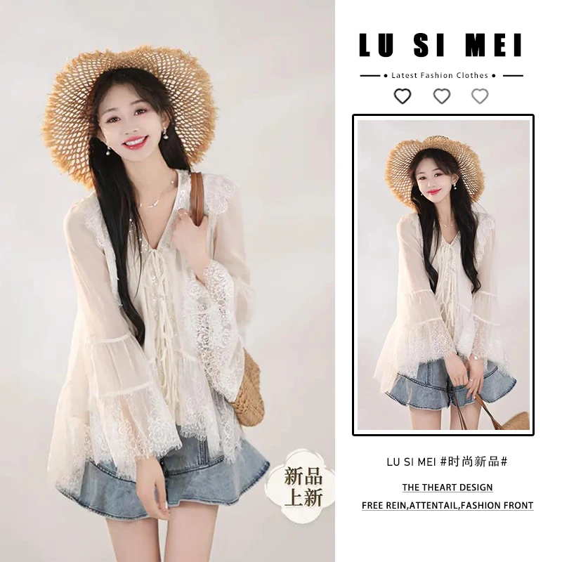 2025年秋季法式温柔系显瘦衬衫流行新款衬衣女独特高腰牛仔短裤女