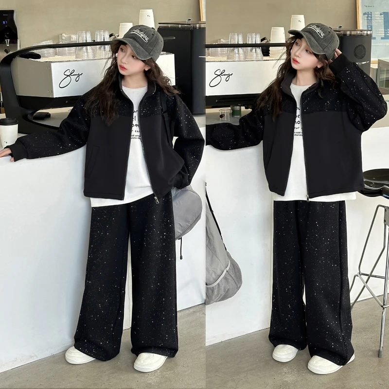 女童春秋款2025新款儿童装洋气时髦女大童春季宽松开衫卫衣两件套