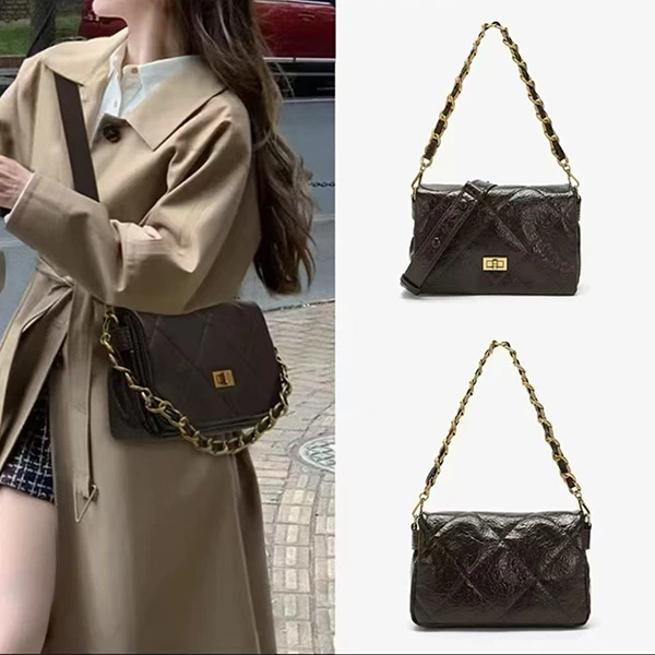 BV&GO/25年夏季上新小香风百搭时尚气质复古手拎单肩包轻奢菱格