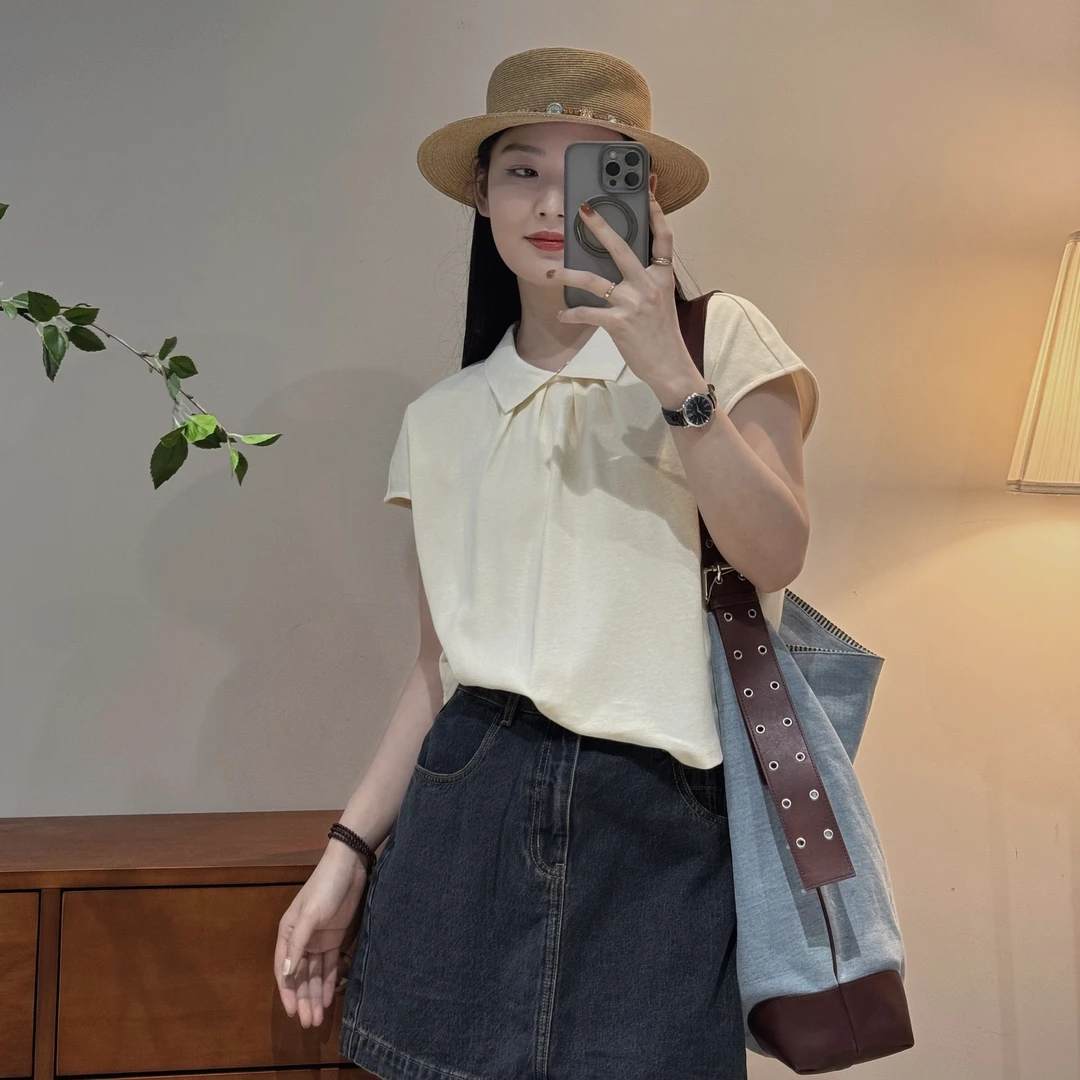 今婷娃娃领T恤短袖女爆款2025新款夏季洋气衣服女装上衣M25212352