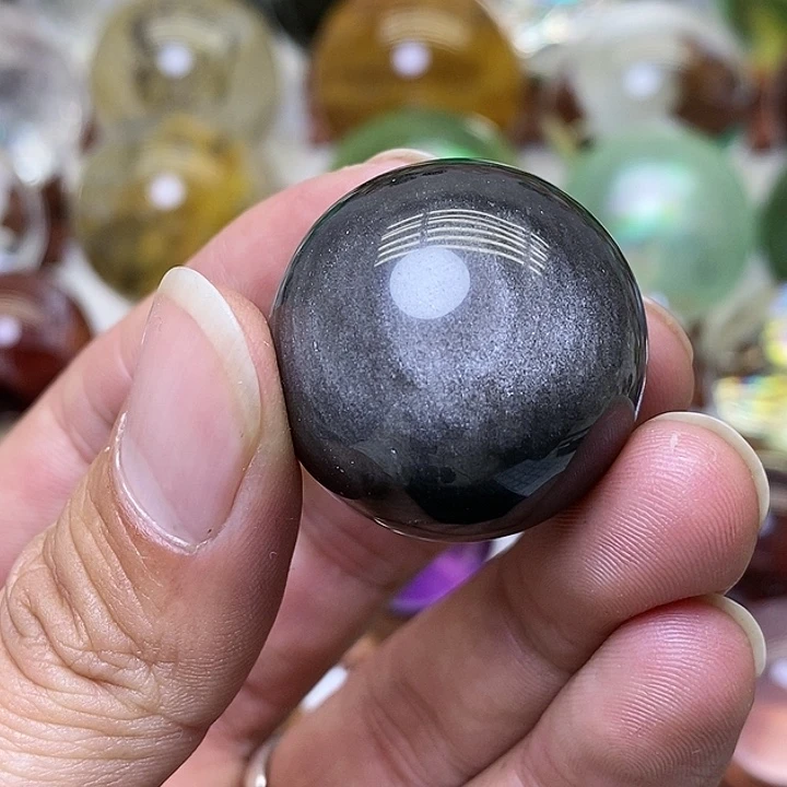 黑曜岩珠宝奇石未镶嵌银矅石球