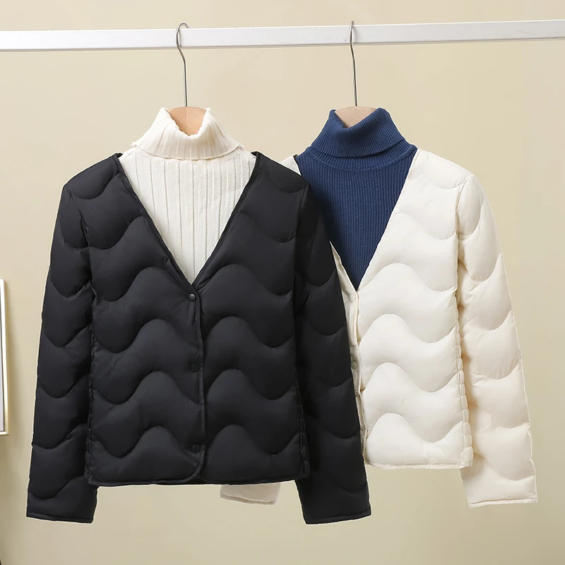 2025秋冬新款羽绒内胆女轻薄V领保暖内搭大衣打底羽绒服修身短款