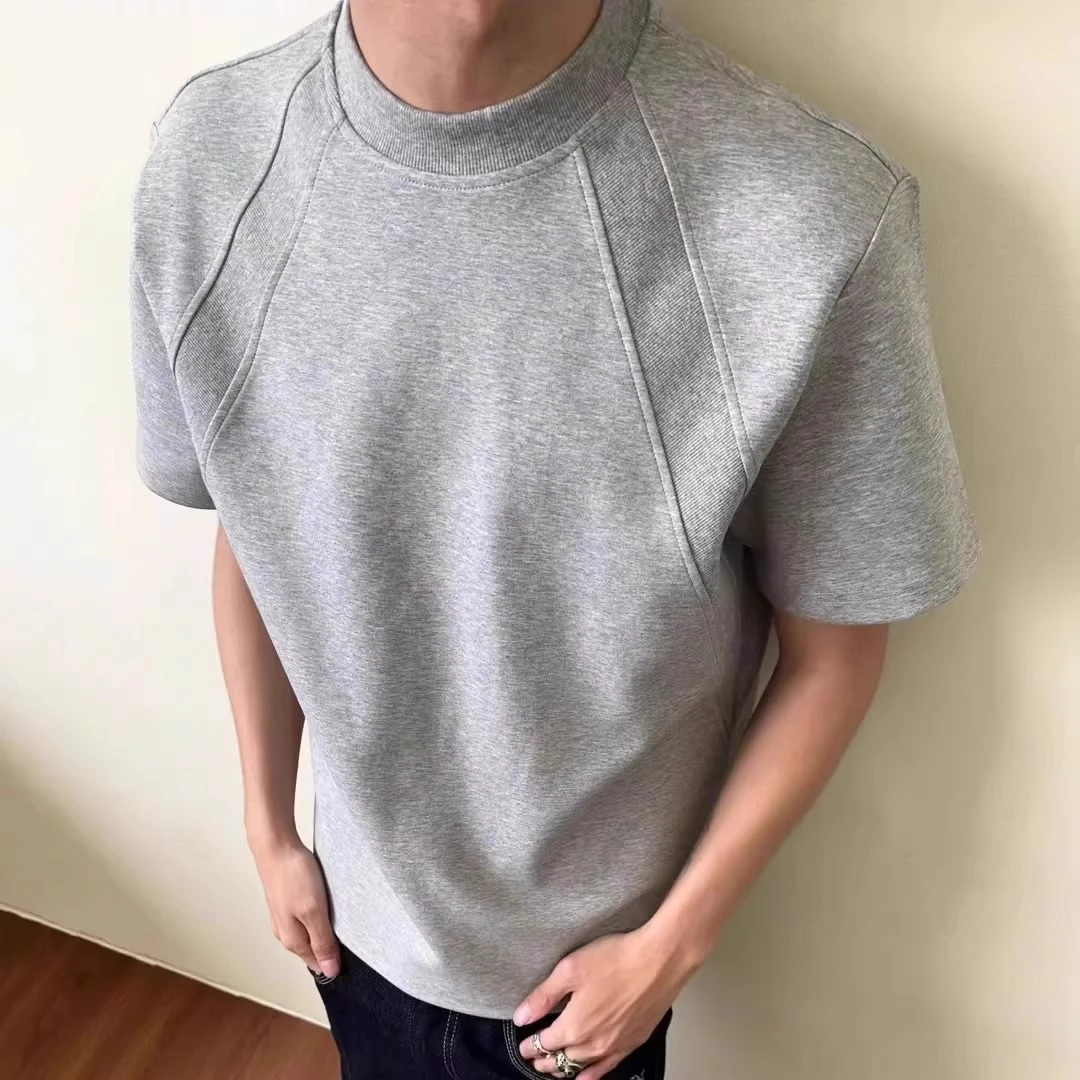 大码300斤纯棉短袖t恤夏季拼接抗皱硬挺男士百搭重磅潮流休闲半袖