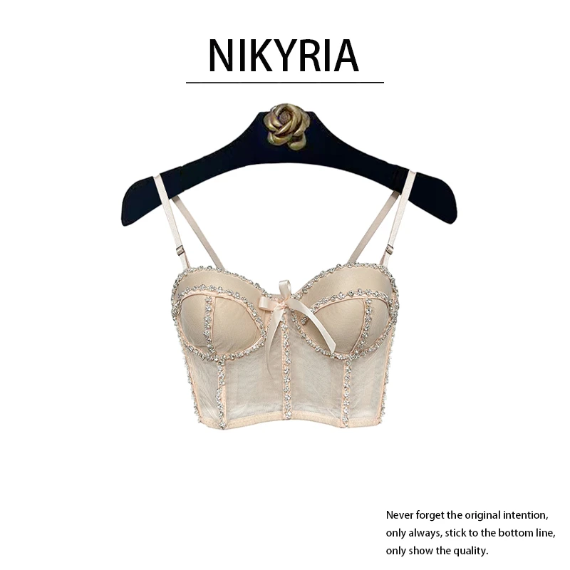 【 醉红颜】优雅时尚美背镶钻辣妹鱼骨抹胸法式设计感性感内搭