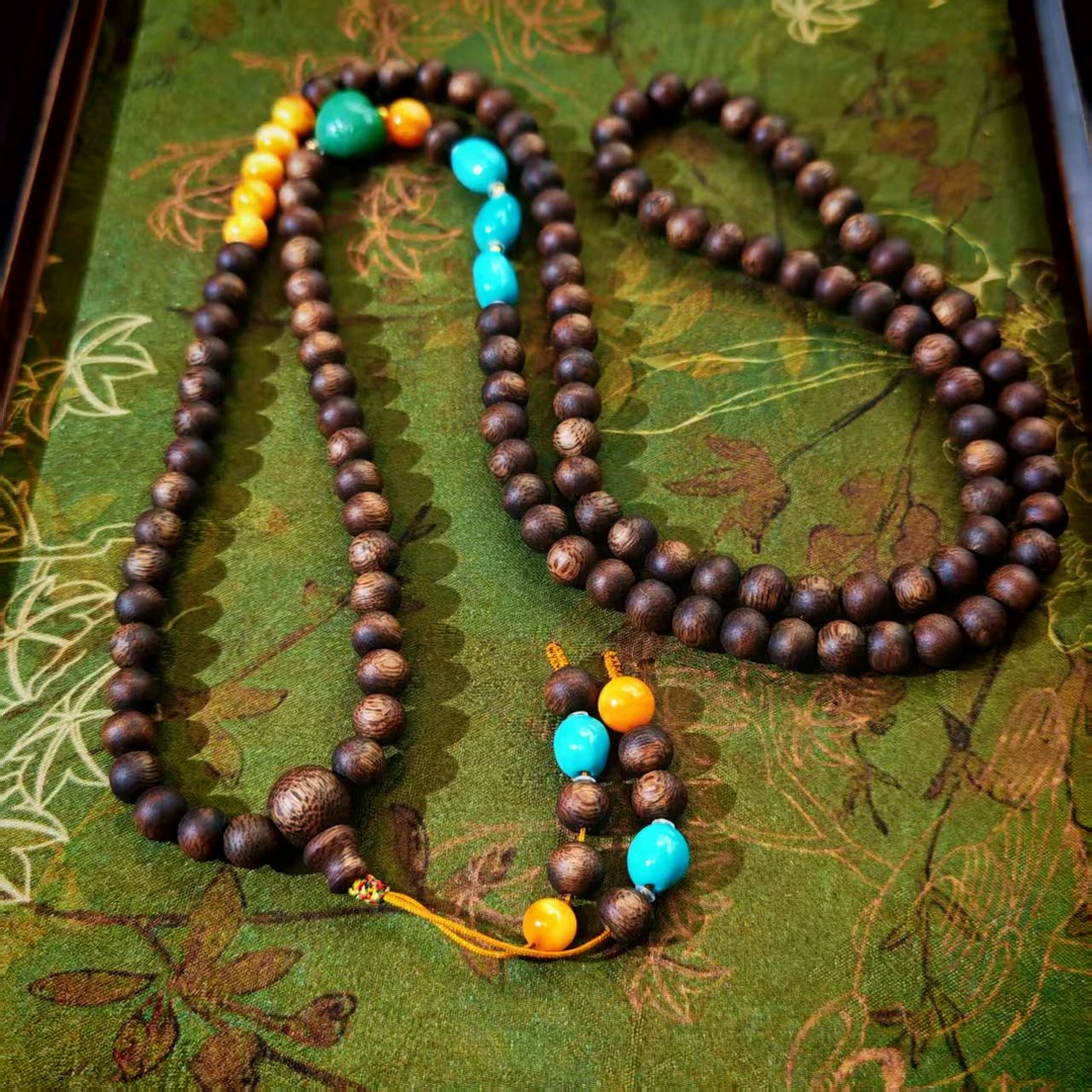 沉香【珺笙珠宝】莺歌绿棋楠沉香搭配18K金绿松石项链C160021009003