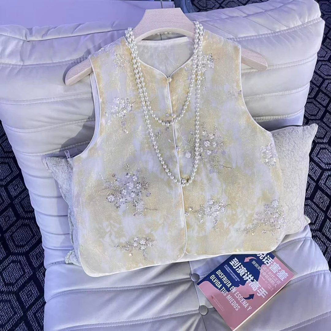 【金玉良缘】春夏亮片刺绣新中式时尚马甲显瘦透气百搭