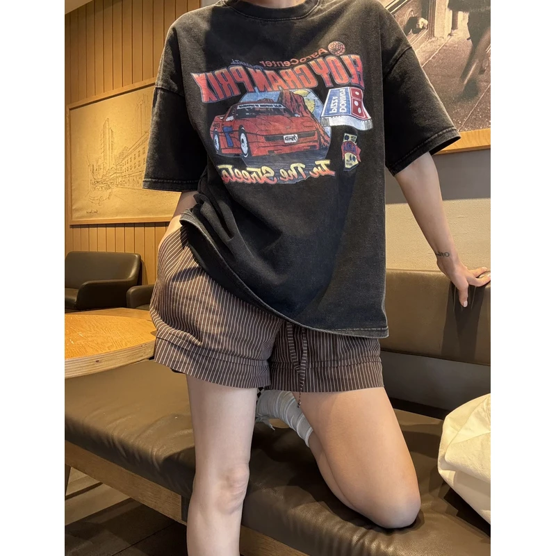 007【夏季新款】重工砂洗胸前字母赛车风T恤（85017）