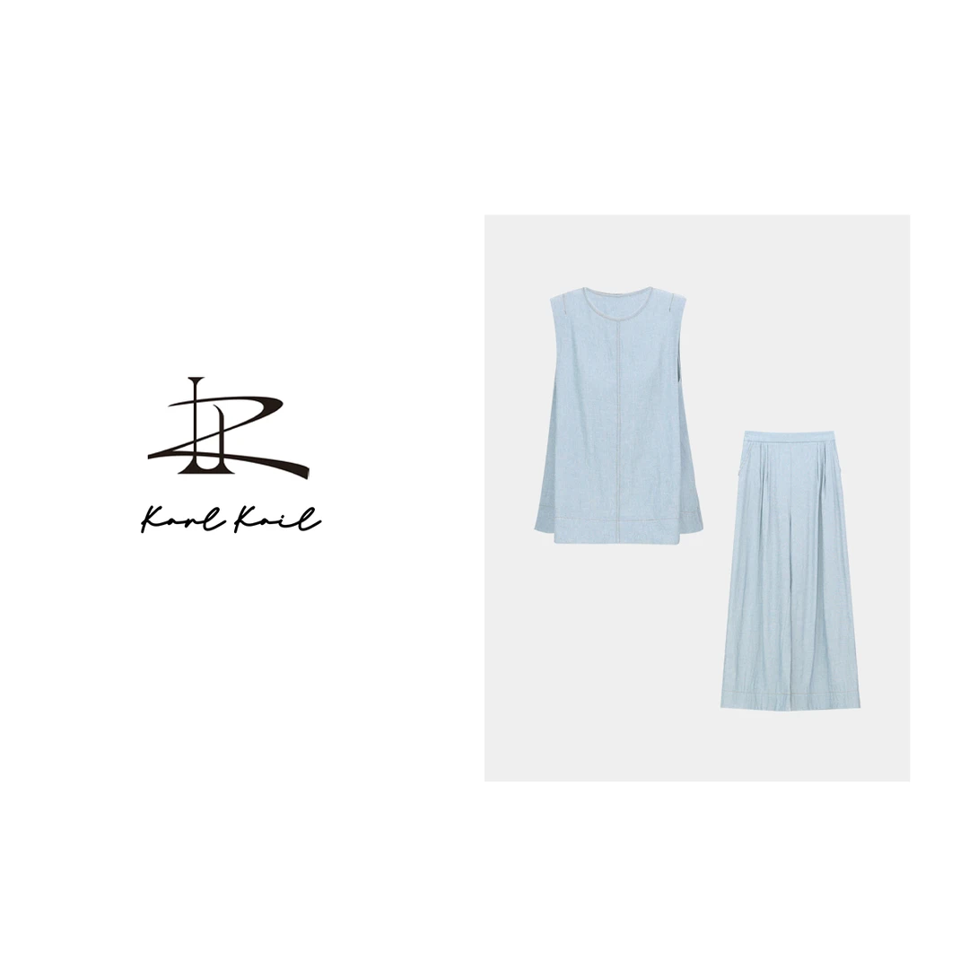kARE KAIE亚麻棉夏季简约百搭无袖背心上衣阔腿裤女套装2504194