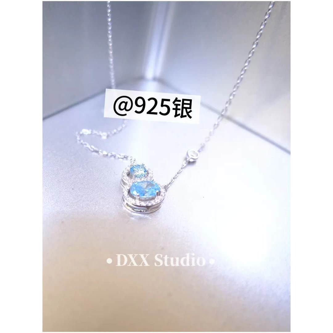坠链均925银合成锆石 小众设计蓝色系简约百搭项链46614