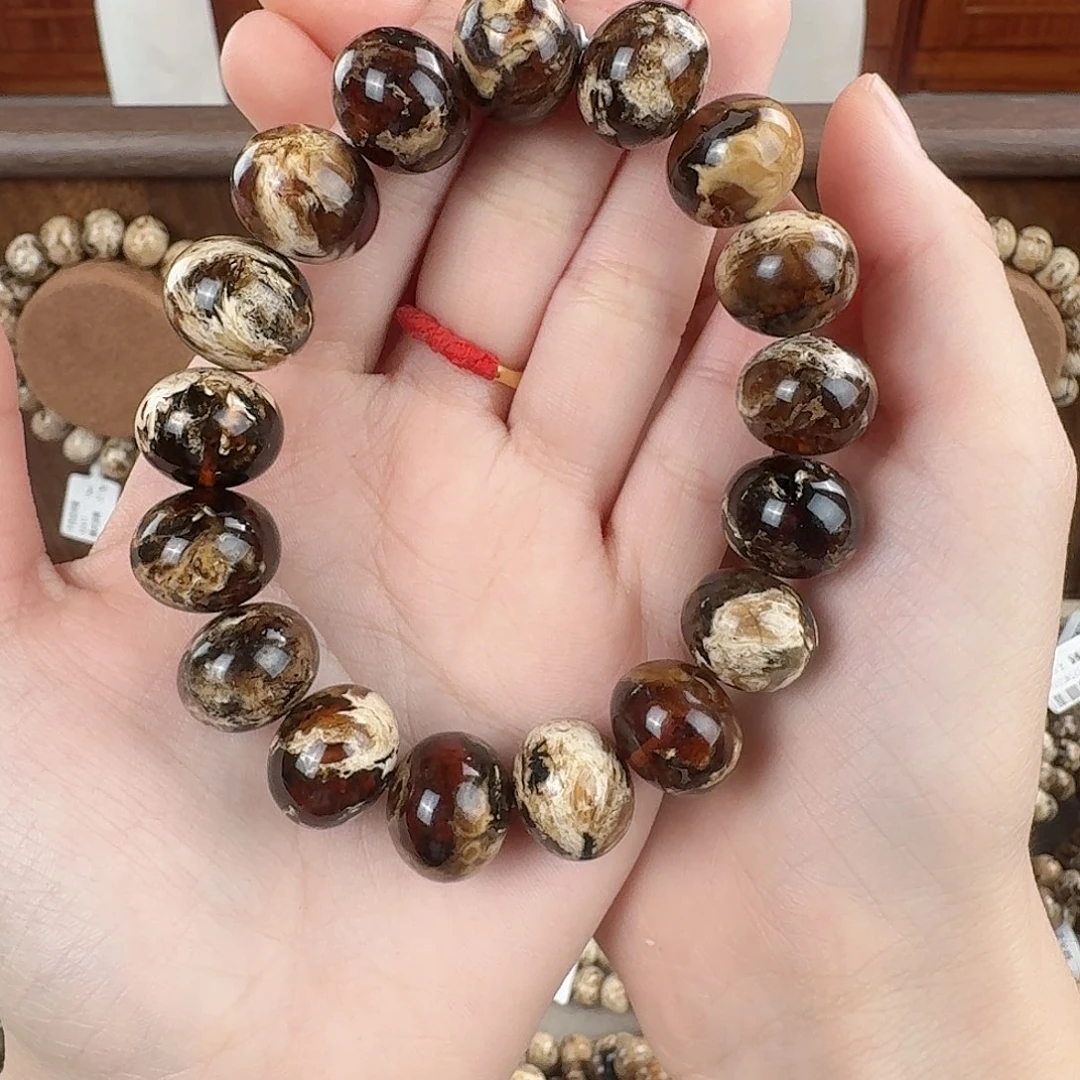 斋***斋琥珀未镶嵌手串抚顺琥珀 干白花溶洞