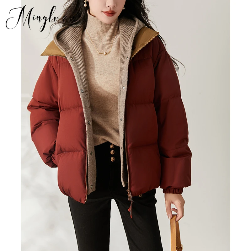 柿柿如意!鼎奢面料轻奢风高级感可拆毛绒针织假两件羽绒服