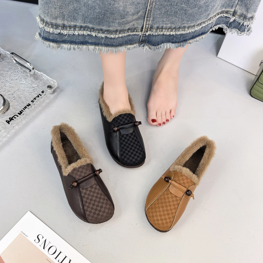 【冬季上新】民族风拼皮优雅棉鞋 软皮软底防滑冬季时尚保暖豆豆鞋