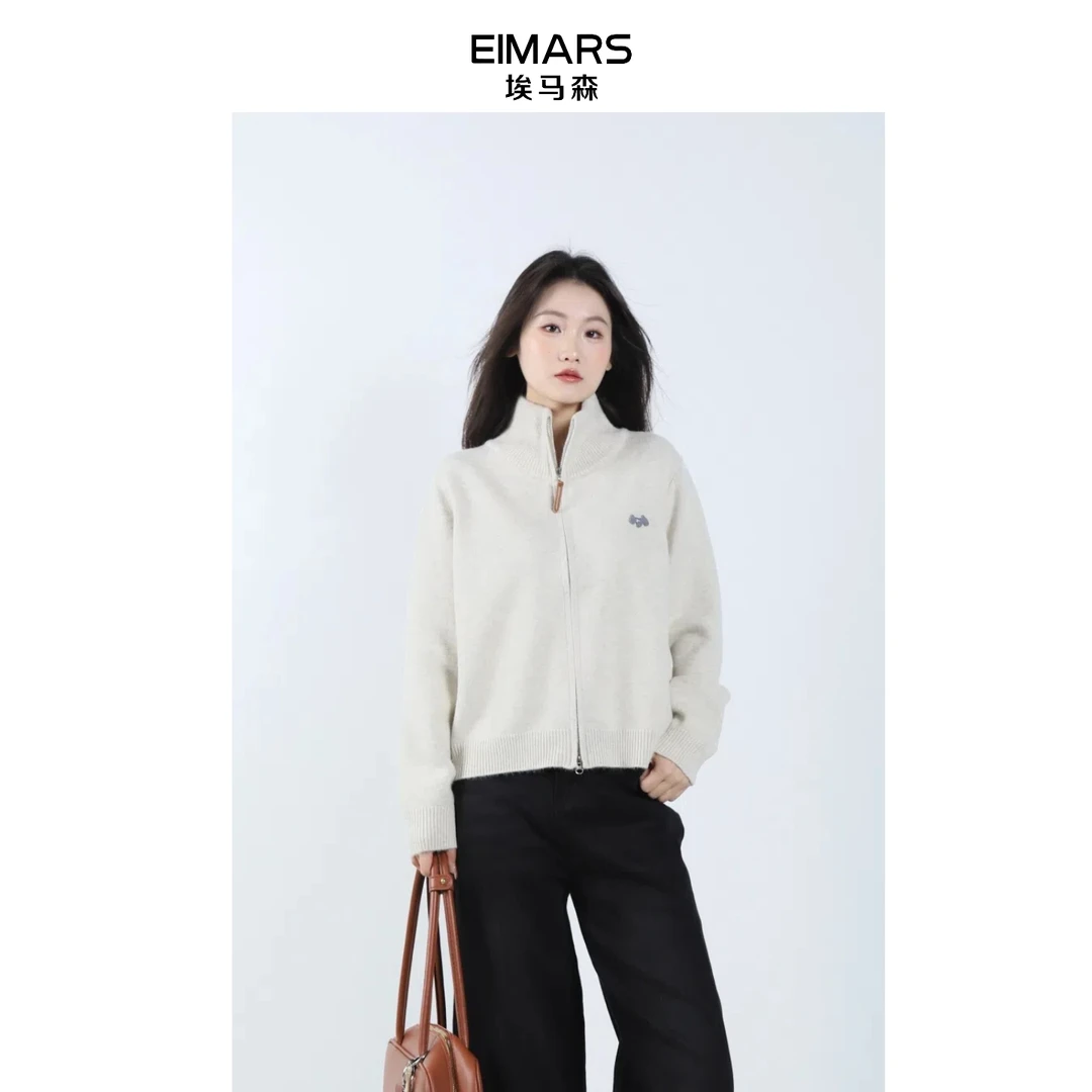 EIMARS埃马森秋季休闲简约立领拉链厚款针织开衫21244020