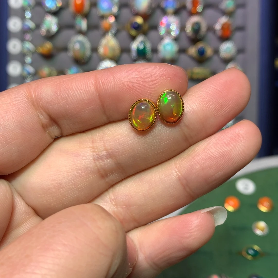 欧泊耳钉款式银S925镶嵌