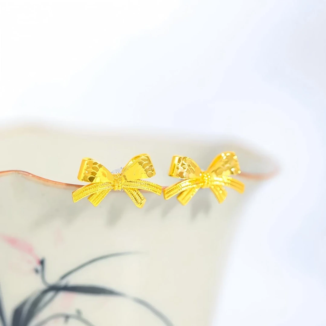 铜合金耳饰 耳饰碎碎冰甜心蝴蝶结耳钉