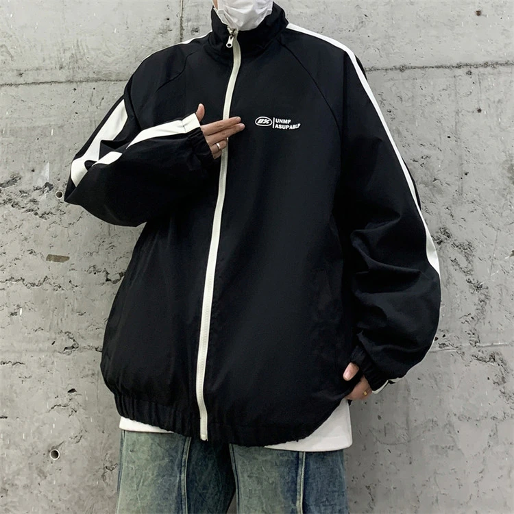 潮牌-两面穿宽松百搭防水外套男秋季新款立领夹克情侣冲锋夹克