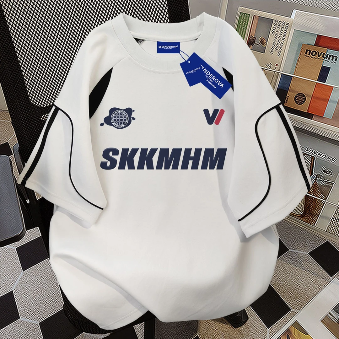 100%纯棉个性欧美设计字母短袖t恤男女夏季宽松慵懒风圆领上衣ins