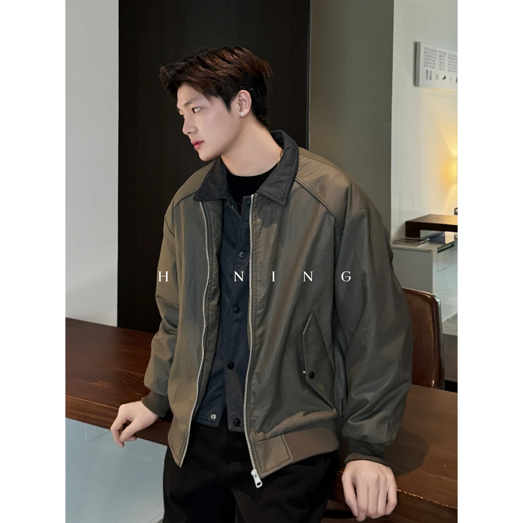 『简约轻奢感』拼接假两件设计感翻领羽绒外套男宽松冬季加厚夹克