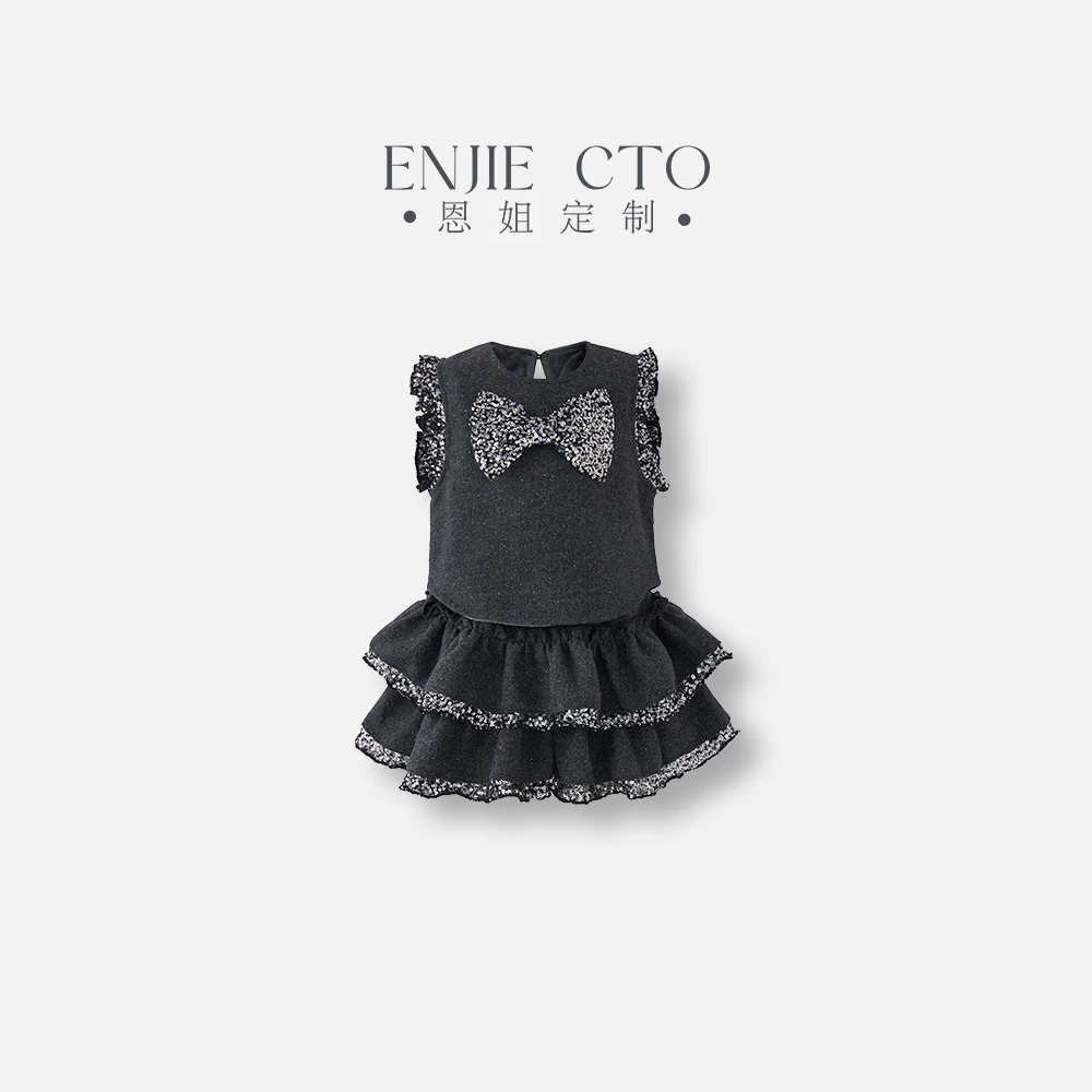 【恩姐定制】2025新款加绒女童设计师款休闲气质蝴蝶结套装ENCK6716