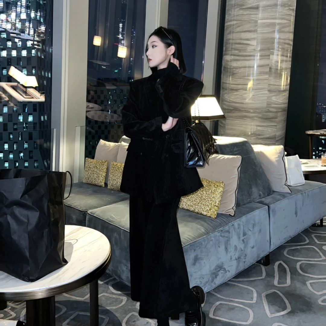 邓蕾婷【墨裙西装】显瘦气质时尚休闲黑色秋冬西装上衣