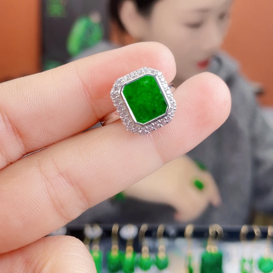 翡翠银S925镶嵌耳饰