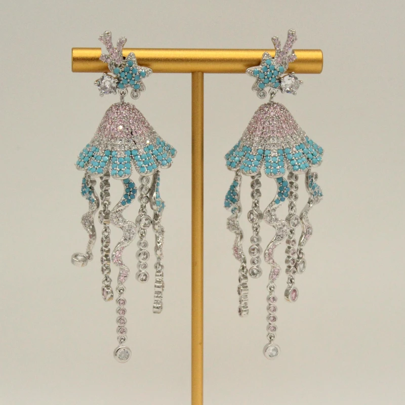 A037 水母蓝色耳钉