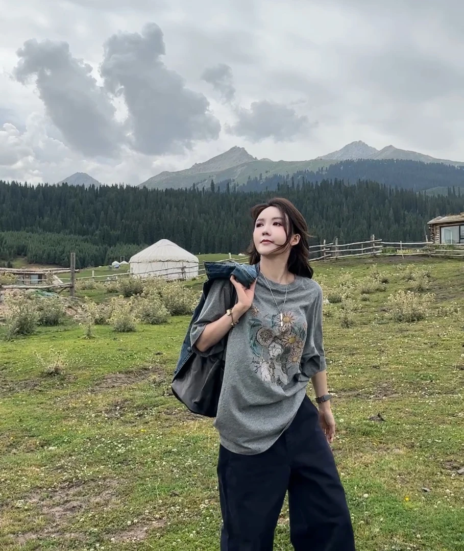 AMAZING IN | 1oo%棉 | 独特印花短袖T恤女 A250605-AI55BTE2532