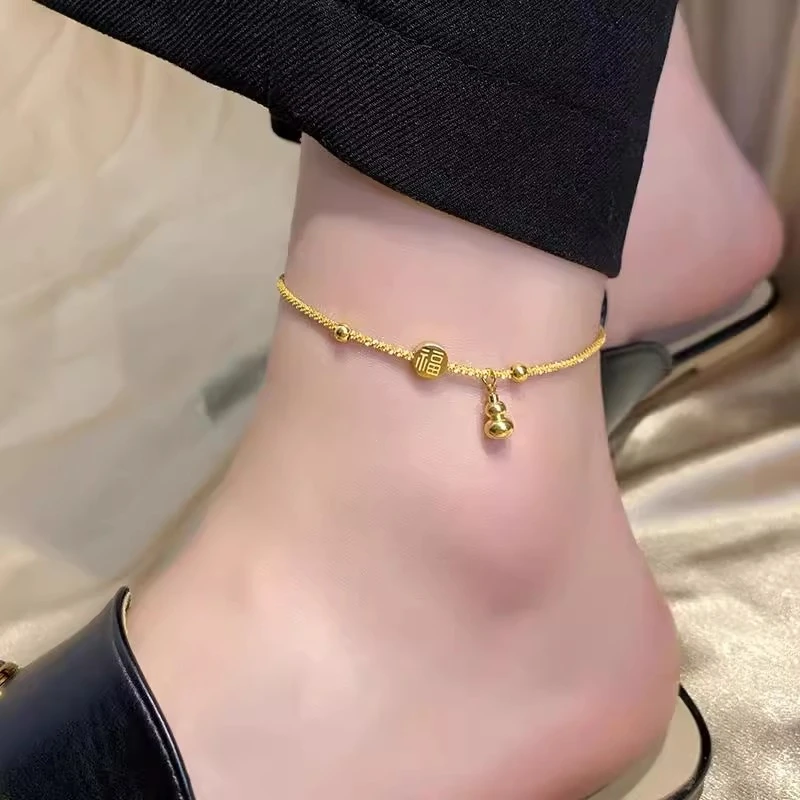 钛钢脚链 福字葫芦脚链女2025年新款潮小众精致高级感足链不掉色